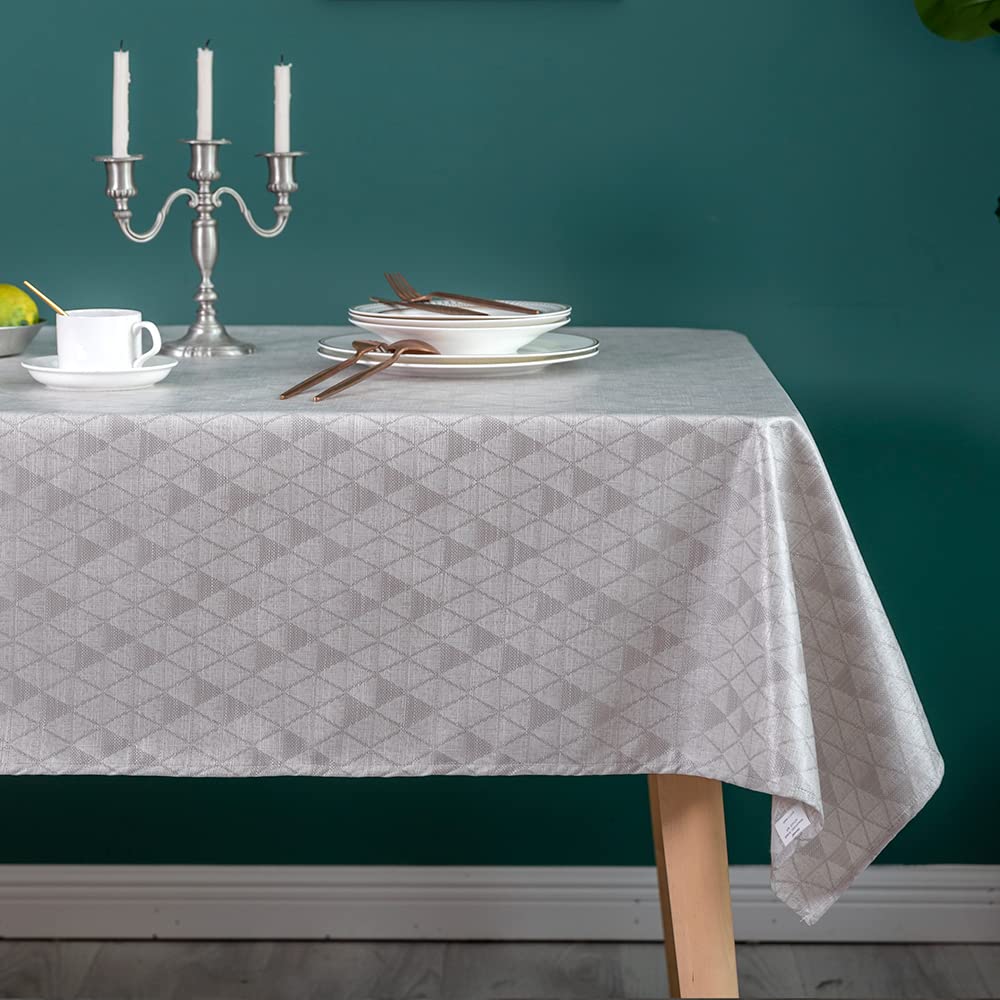GLORY SEASON Waterproof Oilproof Wipeable Tablecloth Rustic Linen Style Fabric with TPU Vinyl Table Cloth Rectangle Table Cover for Kitchen Dining and Buffet Parties Camping