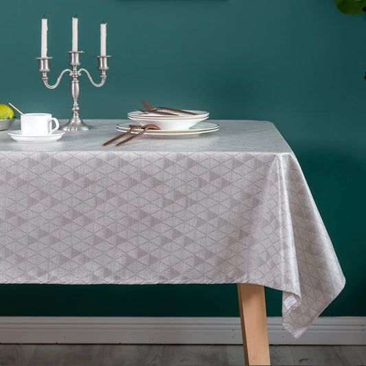 GLORY SEASON Waterproof Oilproof Wipeable Tablecloth Rustic Linen Style Fabric with TPU Vinyl Table Cloth Rectangle Table Cover for Kitchen Dining and Buffet Parties Camping