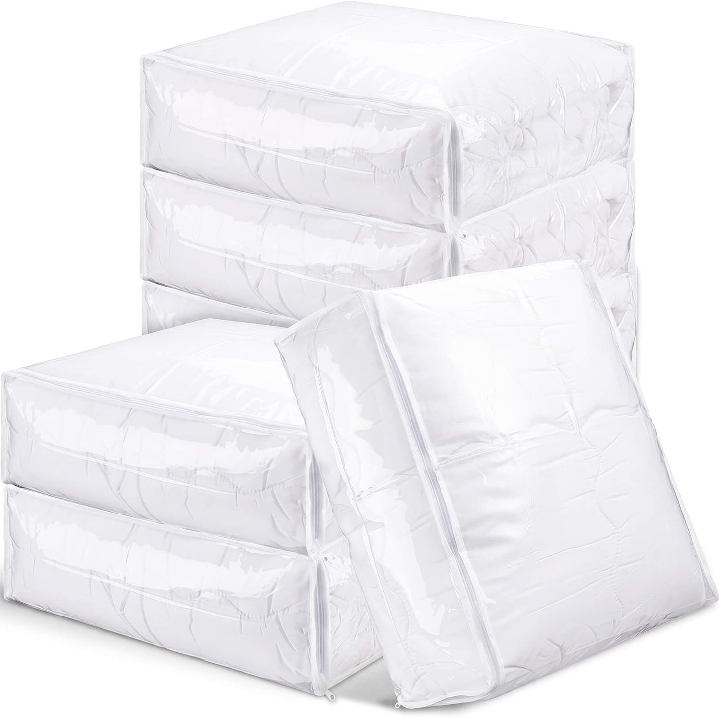 6 Packs Clear Zippered Storage Bags Sweater Moth Bags Vinyl Plastic Storage for Blankets Clothes Bed Sheet Organizer with Zipper for Closet Linen Sweater Clothes Comforters Pillow(24 x 20 x 10 Inch)
