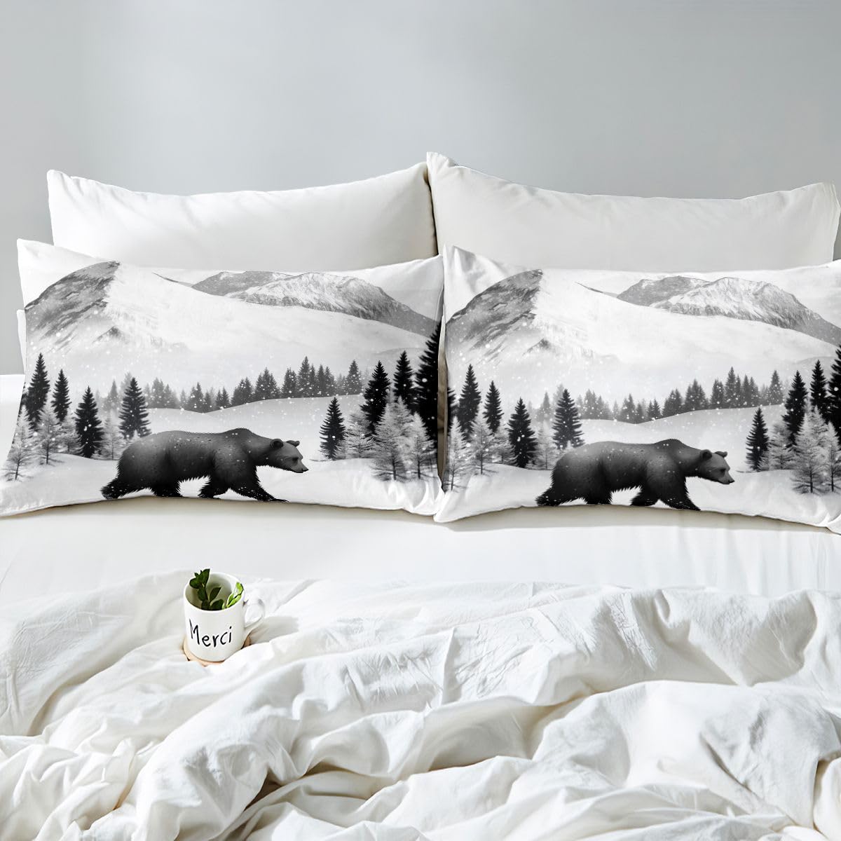 Erosebridal Rustic Bed Sheets Full | Bear Jungle Hunting Sheet Set for Kids Boys Girls Cabin Farmhouse Sheets Countryside Wildlife Flat Fitted Sheet 3 Pcs