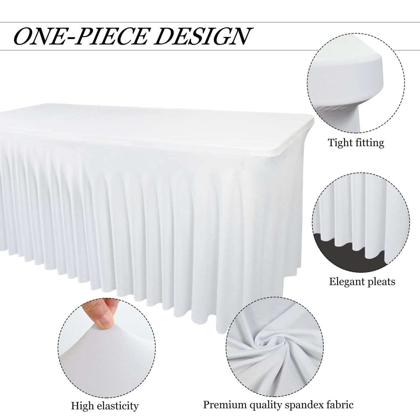 Yoquare 4 Pack - Black Spandex Table Skirt for 6ft Tables (72" L x 30" W x 30" H) | Stretch, Washable & Wrinkle-Resistant Fitted Cover | Banquet, Birthday Party Decor