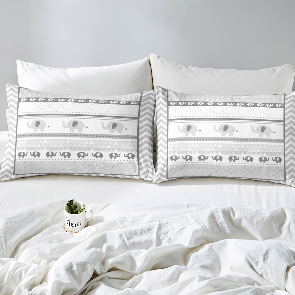 Kids Gray Elephant Duvet Cover Twin Size,Cartoon Cute Animals Print Comforter Cover Set for Kids Boys Girls,Geometric Grid Stripes Arrow Circle Bedding Quilt Cover Set Bedroom Decor, 2 Pieces