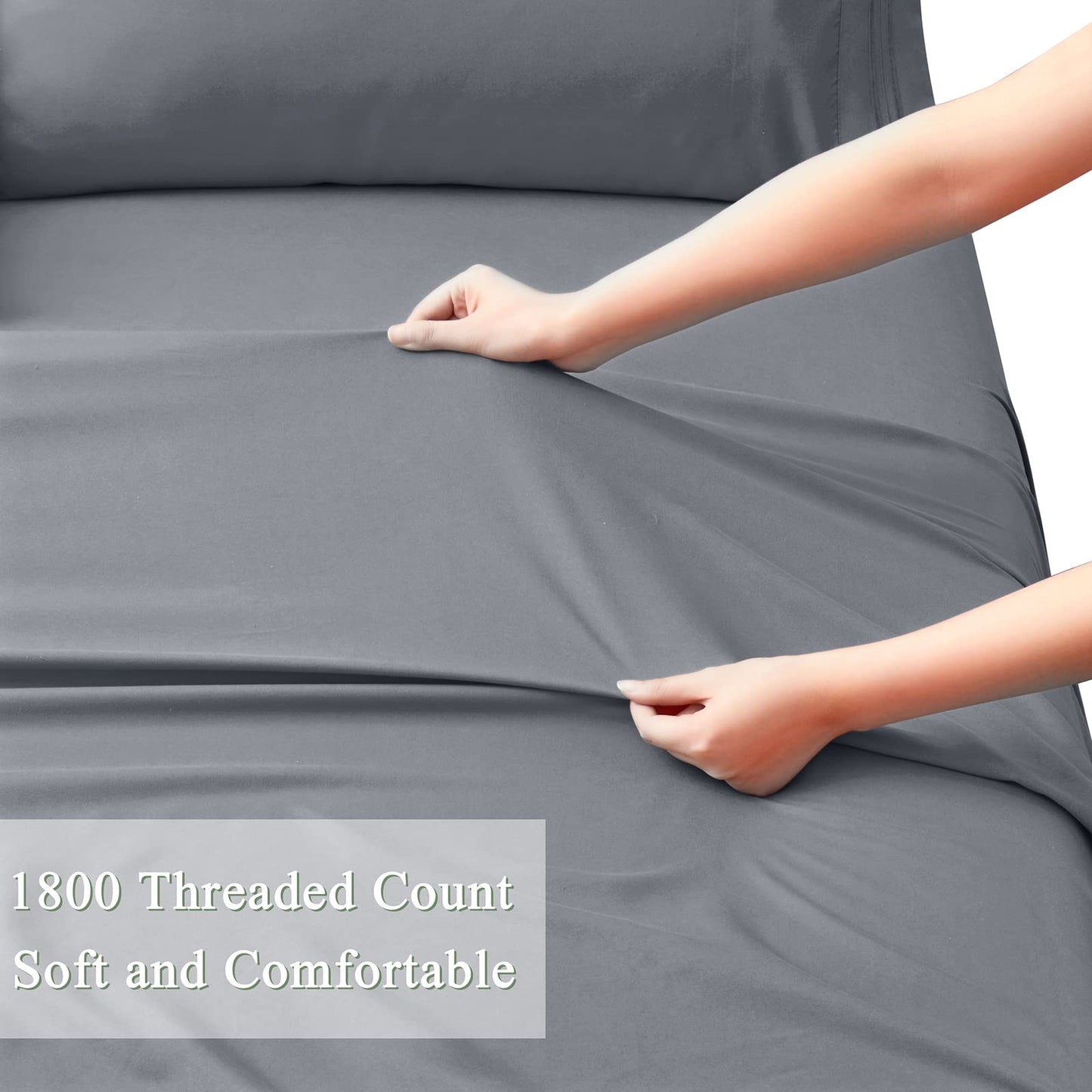 Horbaunal Extra Deep Pocket Queen Fitted Sheet Only - Fits Up to 24 Inch Mattress - Luxury 1800 Thread Count - Microfiber Silver Grey Fitted Bed Sheet Queen Size