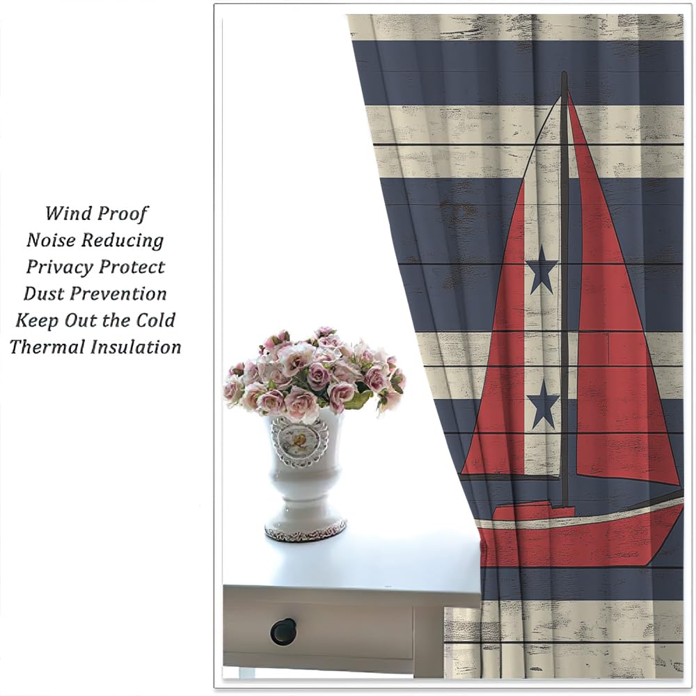 YFBBINS Abstract Sailboat Pattern Blackout Curtains Thermal Insulated for Bedroom Living Room, Stripe Sailing Ship Vintage Rod Pocket Curtain Light Blocking Drapes, 2 Panels, Each 21 W x 45 L inch