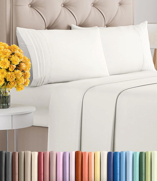 Queen Size 4 Piece Sheet Set - Ultra Soft & Cooling Bed Sheets - Fits 8 to 16 inch Mattress - Wrinkle Free & Fade Resistant with Deep Pockets - Breathable, Comfy Hotel Luxury Bedding - Antique White