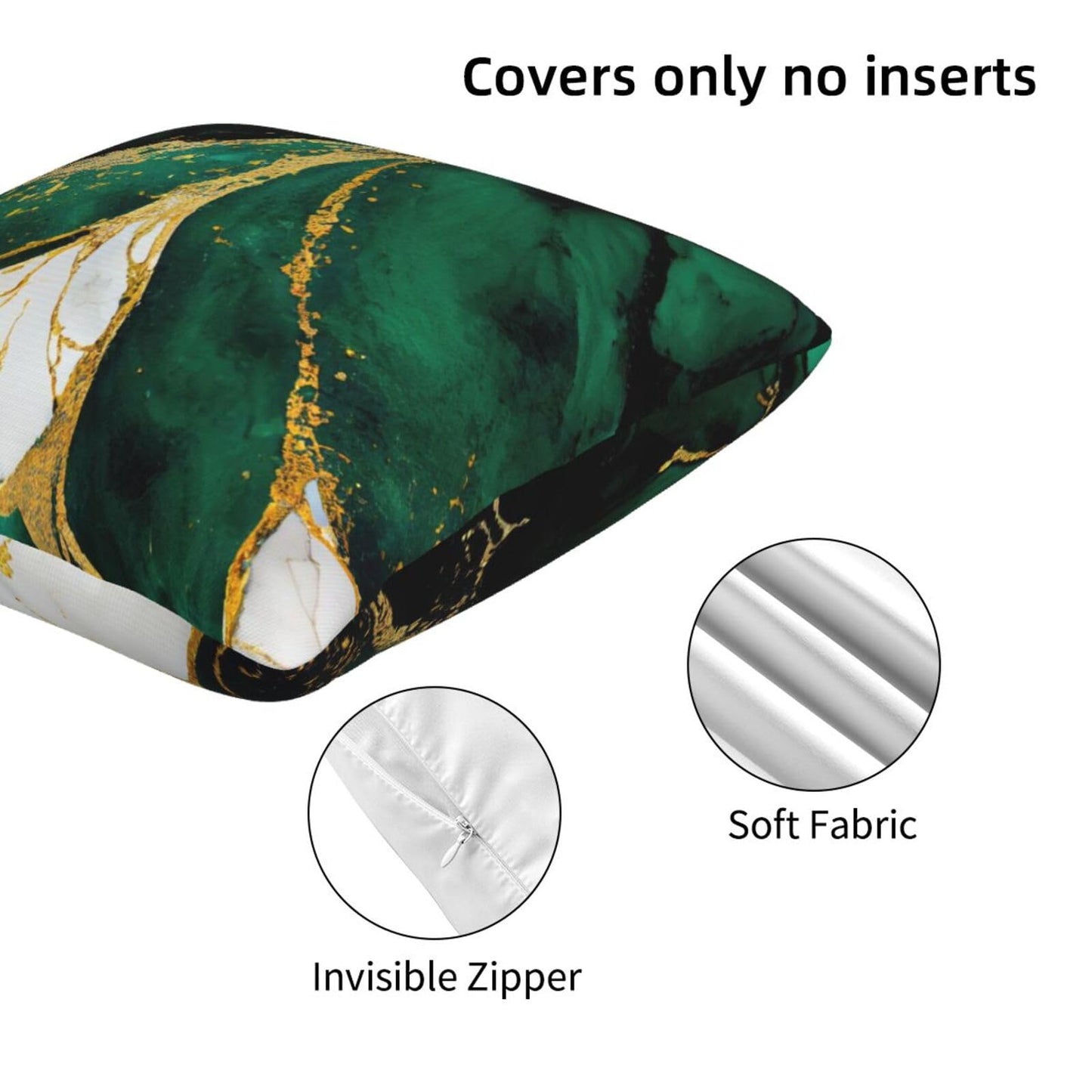 Lcokin Emerald Green and Gold Throw Pillow Cover 18x18 in Set of 2 Marble Cushion Modern Farmhouse Pillow Covers Soft Pillow Cases for Couch Sofa Bedroom Home Decor