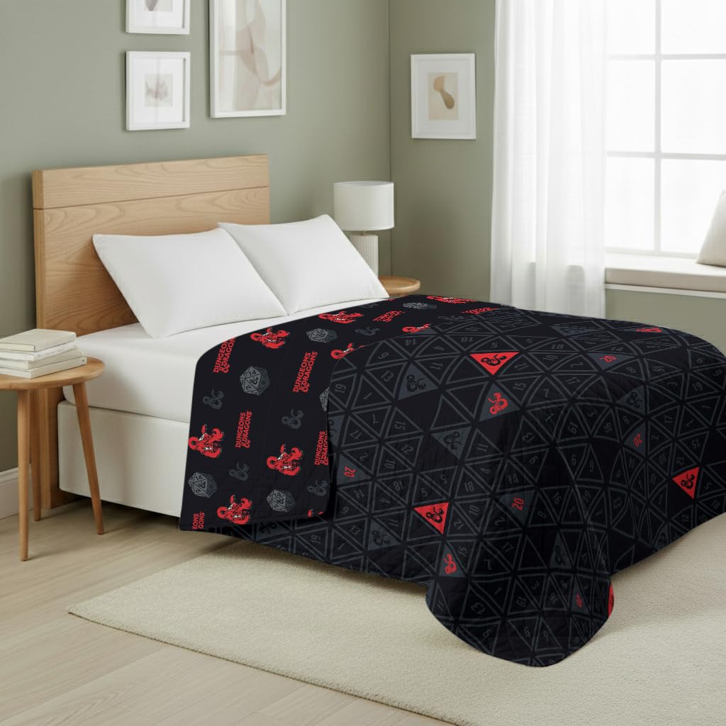 Northwest Dungeons & Dragons NAT D20 Twin Quilted Blanket, Comfy Throw, Soft Lightweight Bedding for Bed, or Couch, 60 x 90 inches