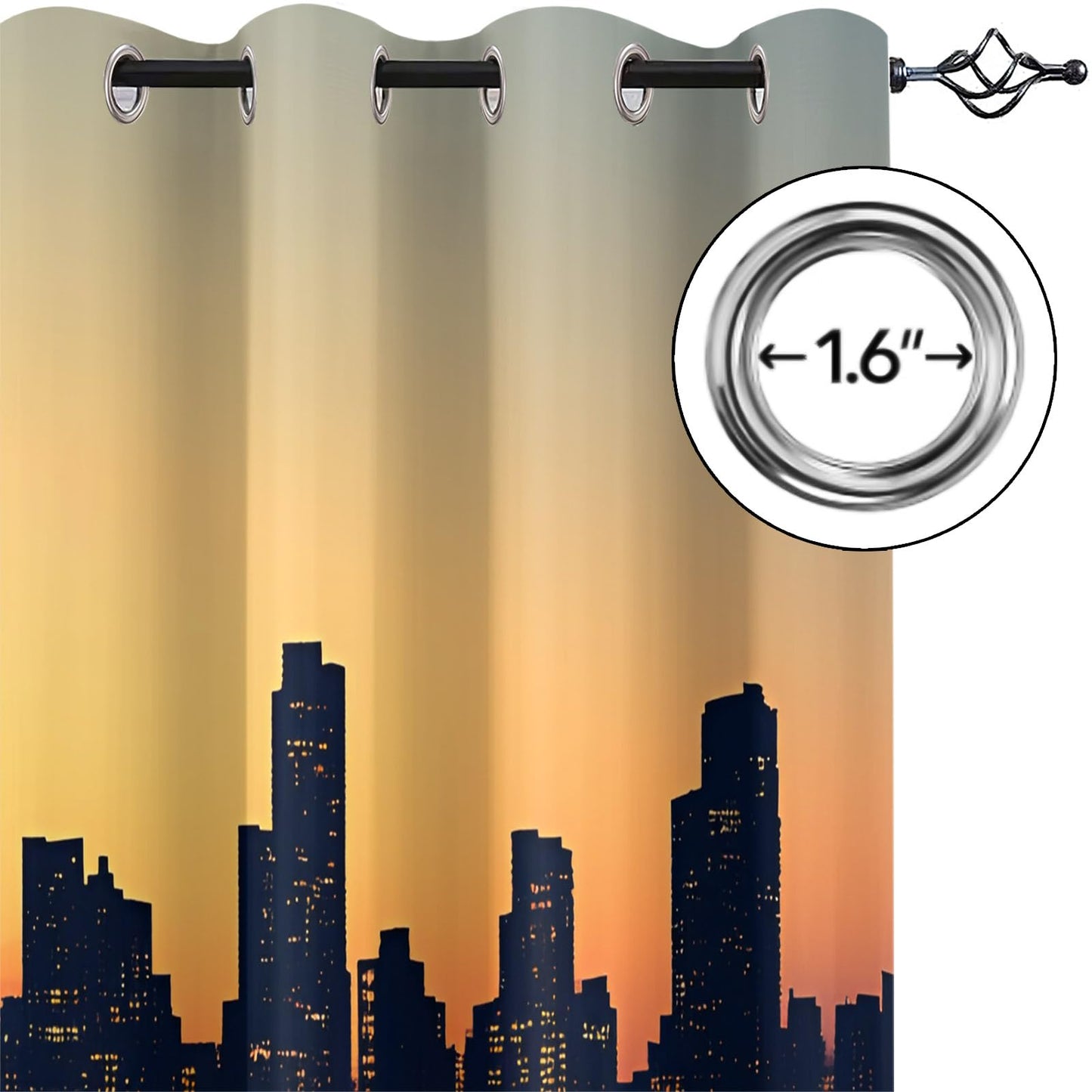 XAFIAUR City Skyline Blackout Curtains, Skyscraper Silhouettes Curtains for Living Room, Sunset Black Out Bedroom Curtain Thermal Insulated Grommet Drapes 2 Panels, for Boys Room 26" W x 63" L x2
