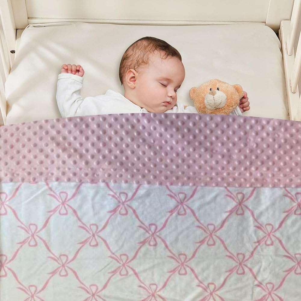 Baby Blanket for Boys Girls Super Soft Double Layer Minky with Dotted Backing Cute Cow Crib Receiving Blanket Bed Throws for Newborns Nursery Stroller Toddler 30 x 40 Inch (Pink Bow)