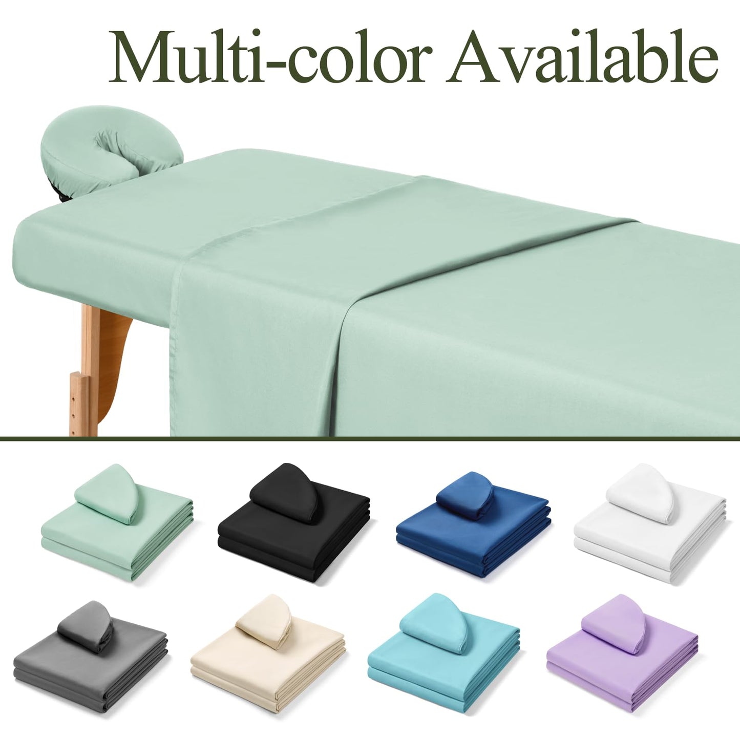Comfyanno 3-Piece Massage Table Sheets Sets, Stain & Wrinkle Resistant, Soft Microfiber, Quick Drying, Professional Spa Therapy Bed Sheets, Includes Flat & Fitted Sheet, Face Cradle Cover -Sage