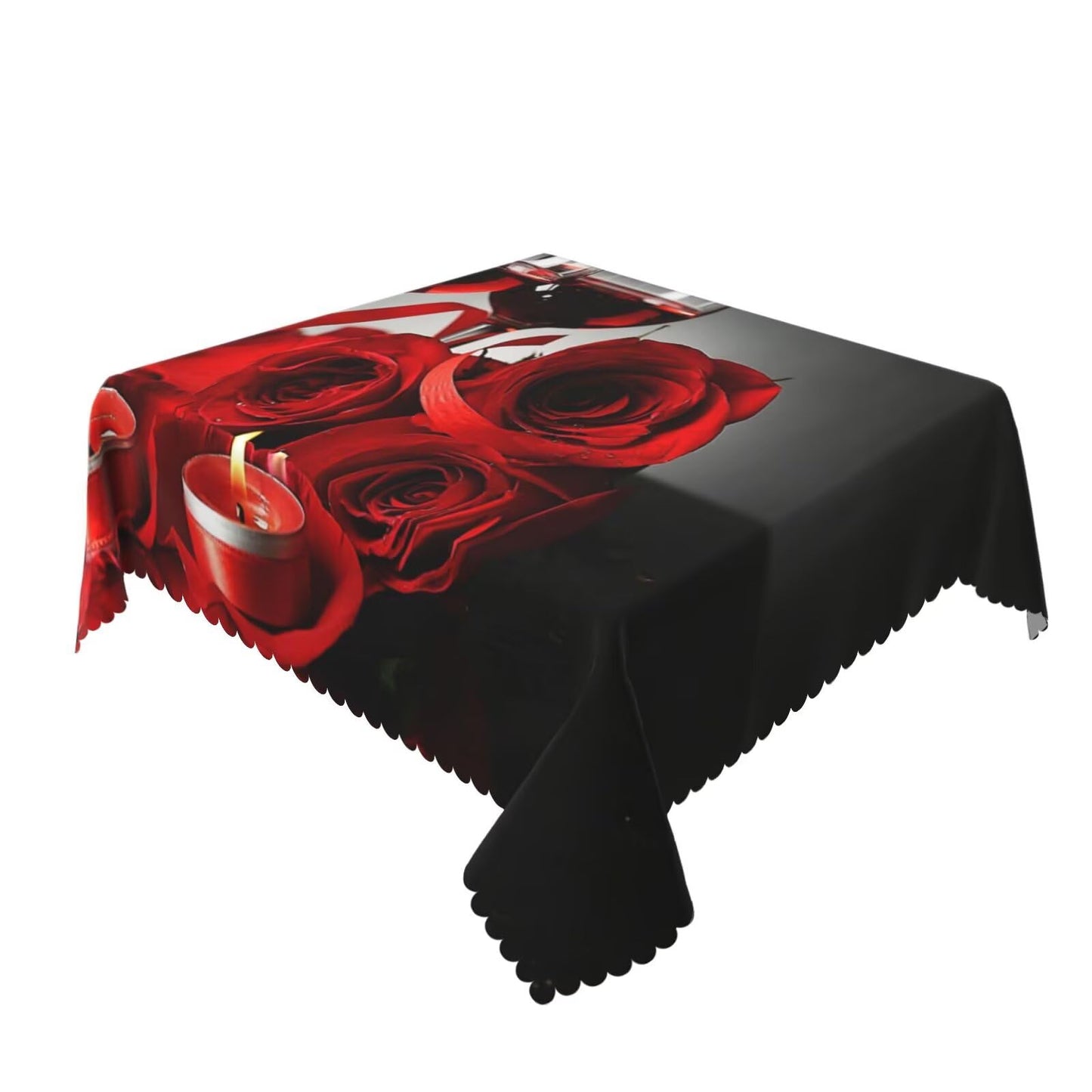 NEEZSEEZ Red Wine Rose Candle Square Tablecloth 54x54 Inch Red and Black Romantic Burgundy Blossom Floral Table Cloth Table Cover Kitchen Decorations for Home Dinner Party