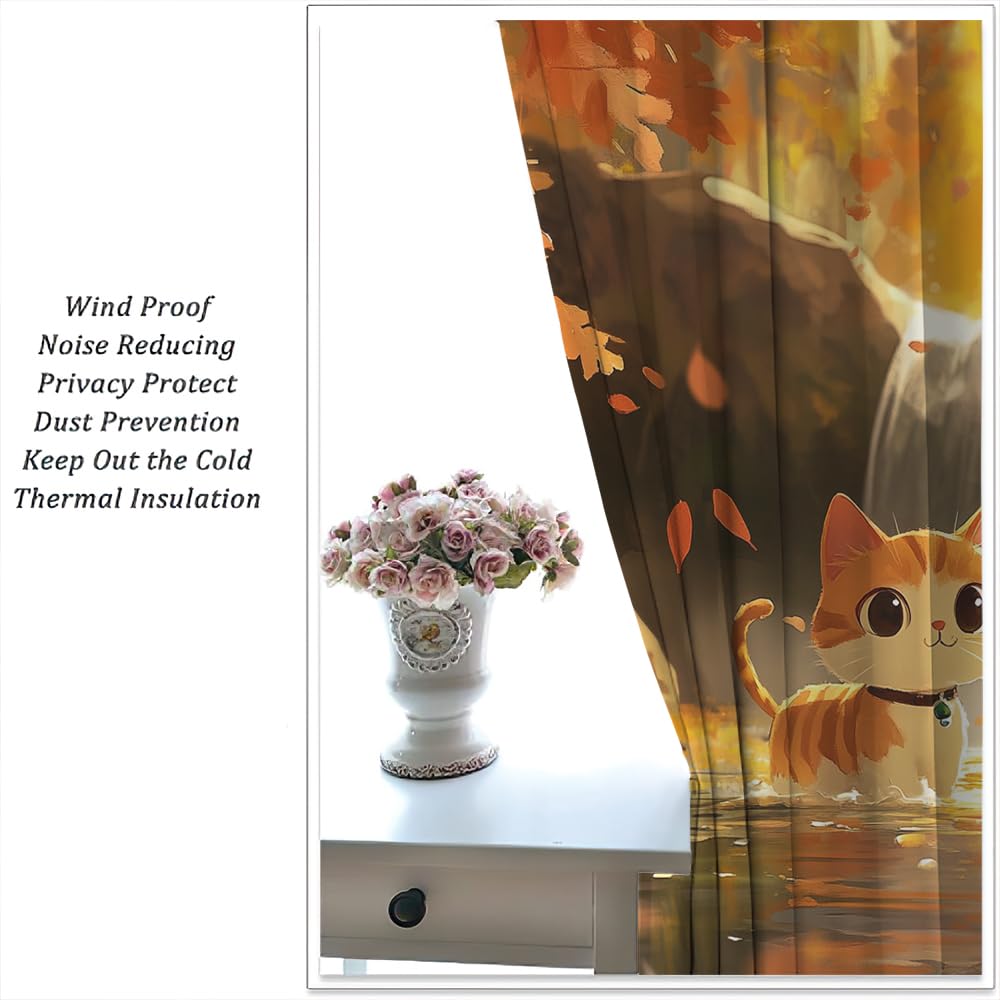 SOPIYRIO Modern Cartoon Cat Blackout Window Curtains Abstract Waterfall Fantasy Forest Animals Rod Pocket Curtains for Bedroom Thermal Insulating Drapes for Living Room 2 Panels 21 W x 45 L inch