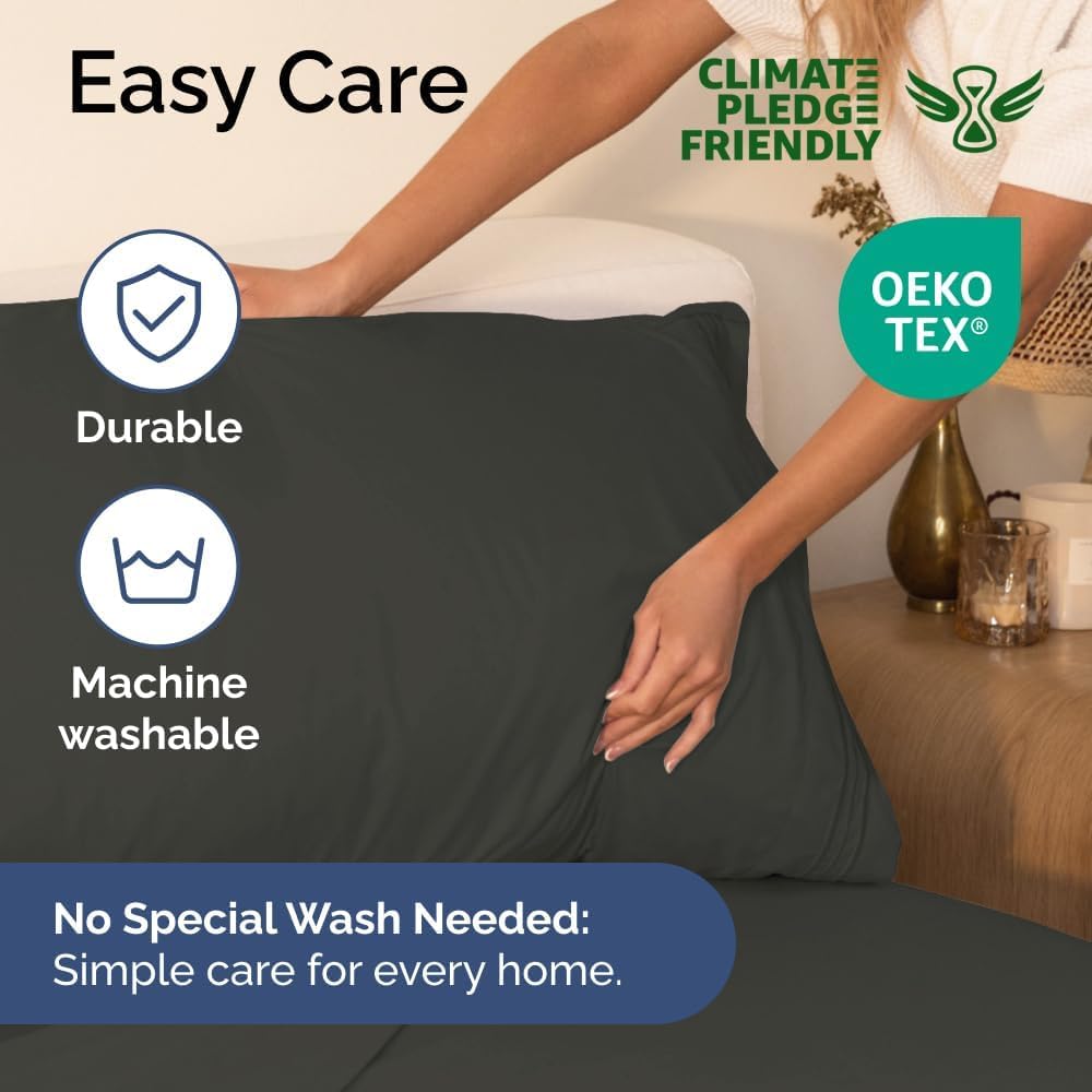 Queen Size 4 Piece Sheet Set - Comfy Breathable & Cooling Sheets - Hotel Luxury Bed Sheets for Women & Men - Deep Pockets, Easy-Fit, Extra Soft & Wrinkle Free Sheets - Charcoal Oeko-Tex Bed Sheet Set