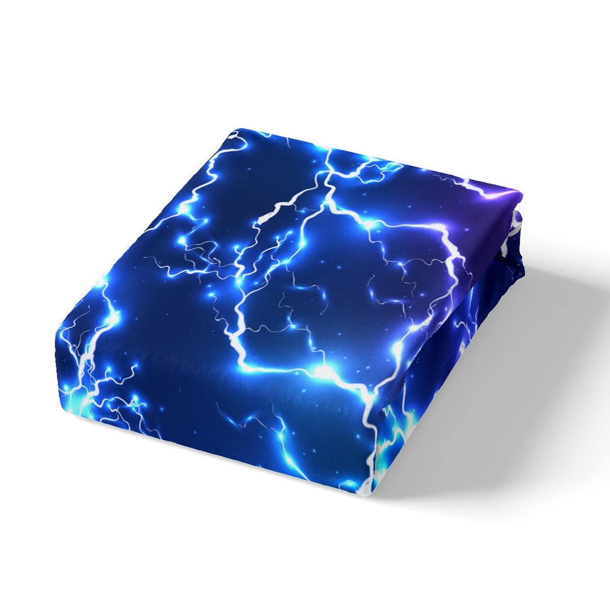 Neon Blue Lightning Strike Duvet Cover King,Game Lightning Bedding Set 3pcs for Kids Boys Teens Gamer Room Decor,Fashion 3D Shiny Comforter Cover Modern Gaming Cool Quilt Cover with 2 Pillowcases