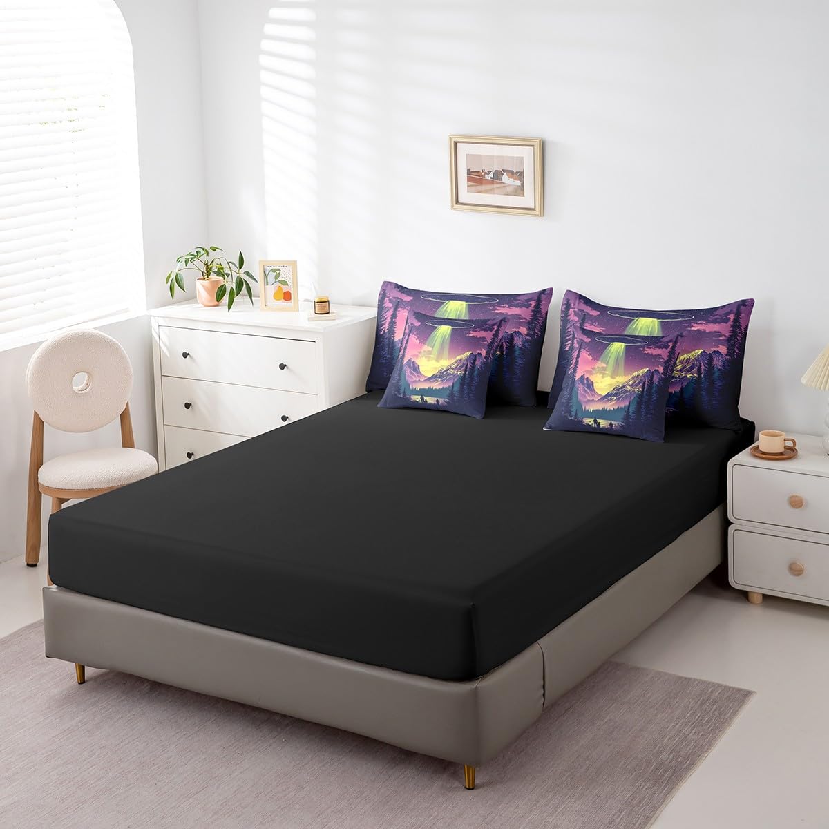 Feelyou Kids Galaxy 7 Pieces Bedding Set Queen Size, Outer Space Comforter Set with Sheets Boys Girls 3D Printed Space Bed in A Bag Space Outer Sky Teens Bed Set Bedroom Decor 7Pcs