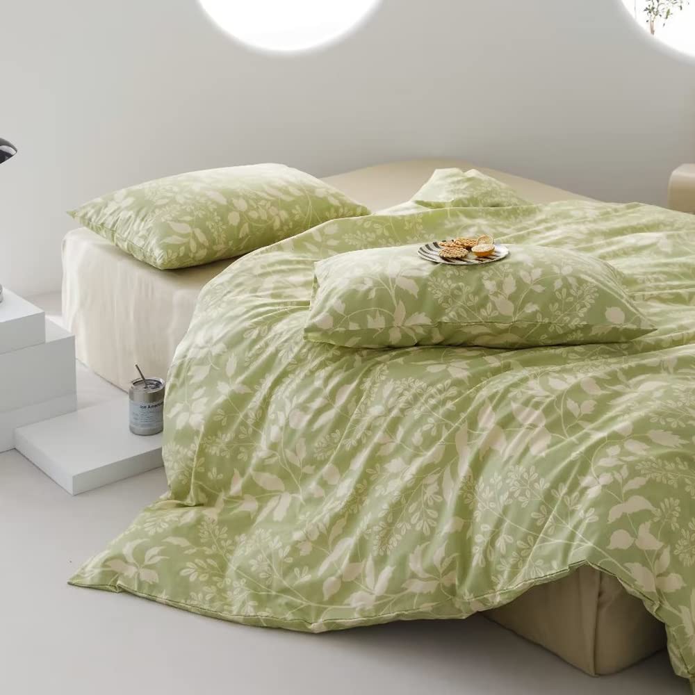 CLOTHKNOW Green Leaves Queen Comforter Set Floral Bedding Comforter Sets Botanical Comforter Soft All Season
