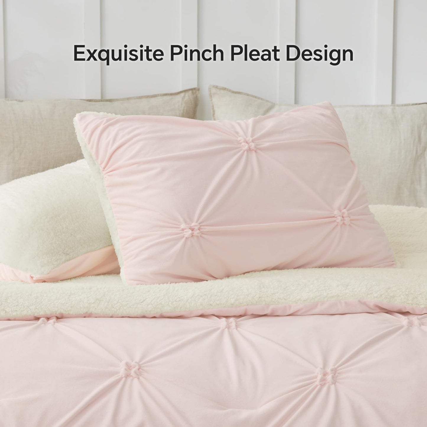 BEDELITE Pituck Fluffy Queen Comforter Set - Super Soft Sherpa Pink Comforter for Queen Size Bed, Luxury Warm Bedding Set for Winter, Fuzzy Bed Set 3 Pieces (1 Comforter, 2 Pillowcases)