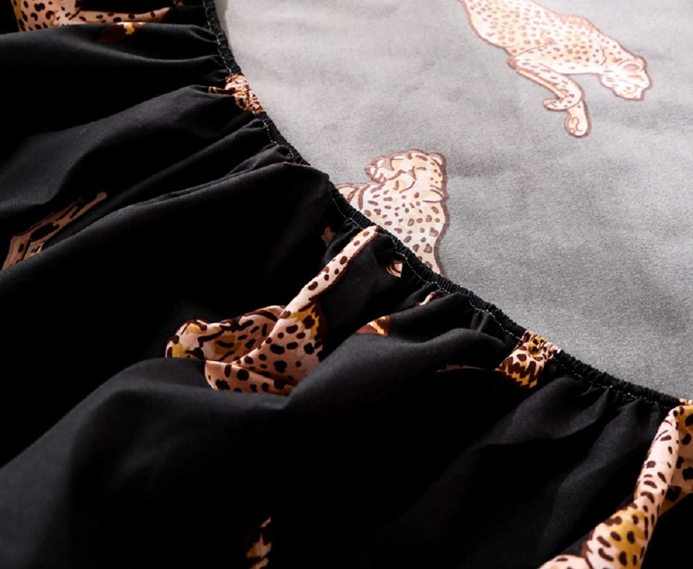 NATURETY Bedding Fitted Sheet with Deep Pocket,Leopard Printed Thicken Fabric Bed Sheets (Black Gold, Twin)