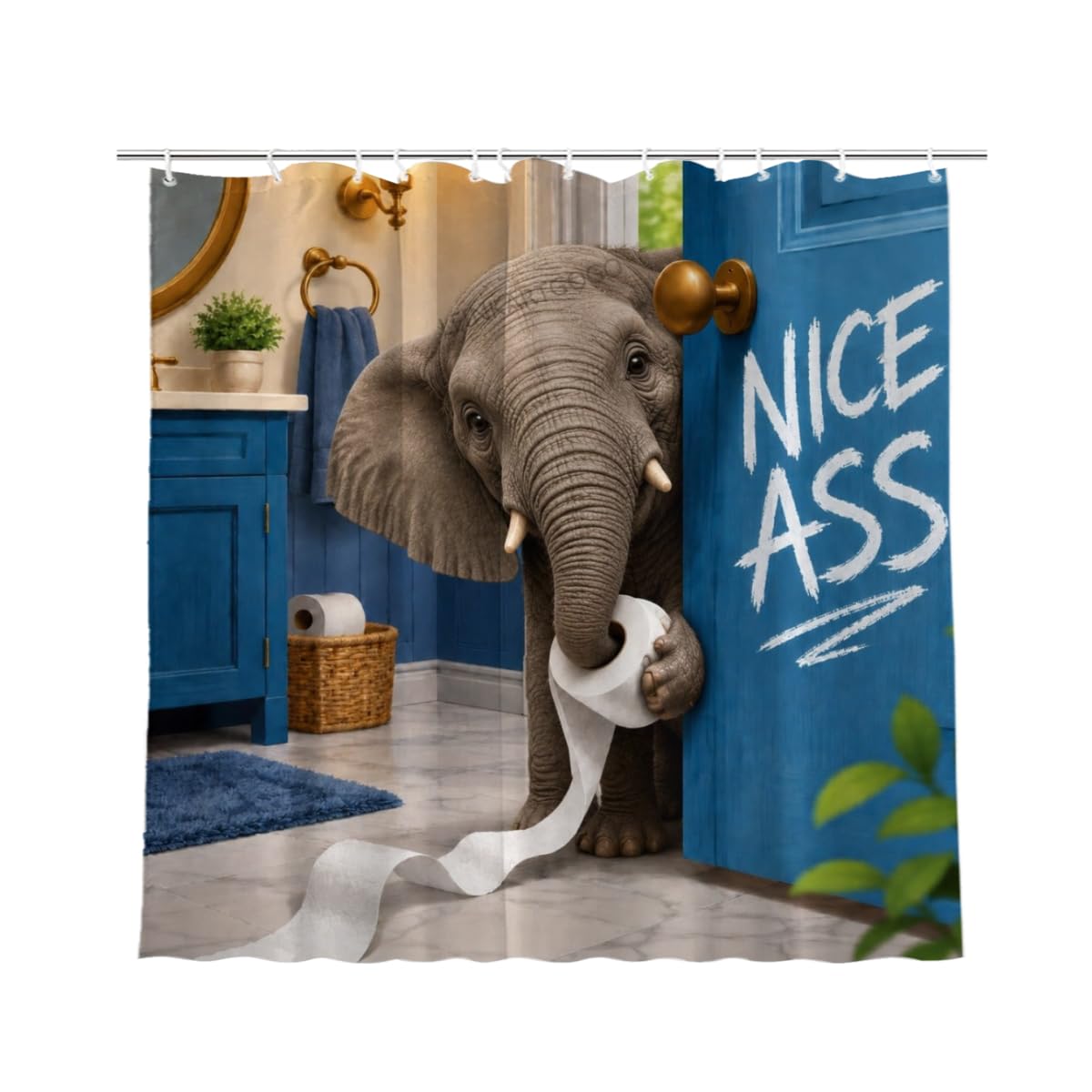 LFINKARTGOGO Funny Elephant Shower Curtain 72x72 with 12 Hooks Humor Pet Animal Print Waterproof Washable Polyester Bath Curtain for Home Hotel Decor