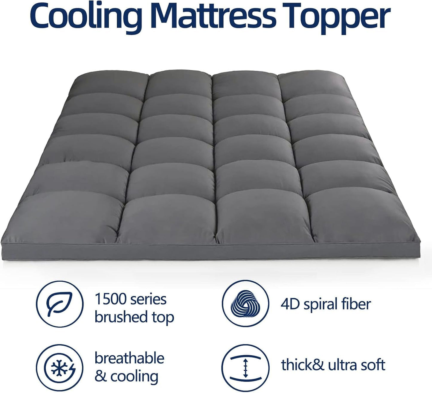 Mattress Topper Queen for Back Pain, Extra Thick Mattress Pad Cover, Plush Pillow Top, Deep Elastic Pocket, Grey, 60"X80"+20"