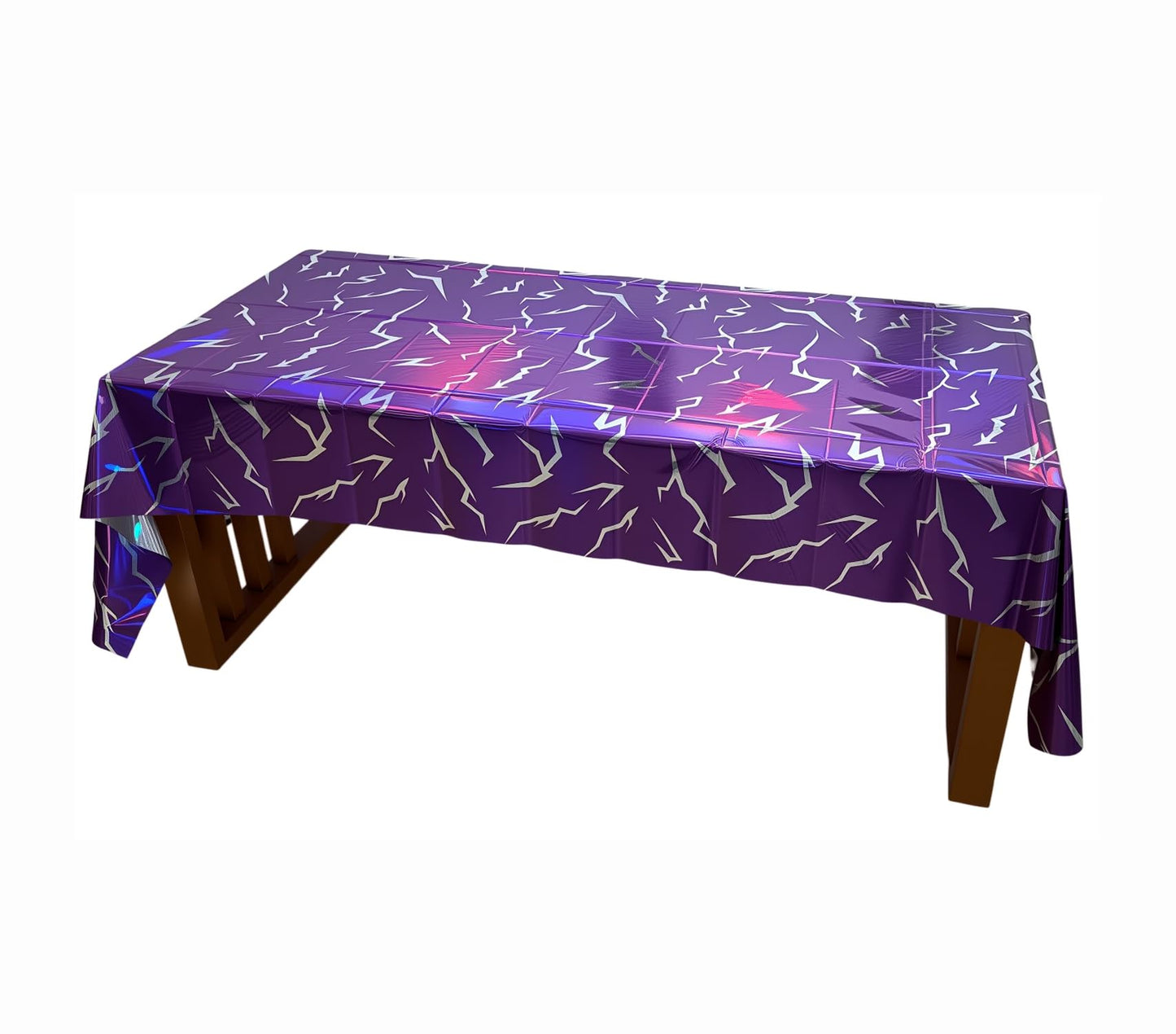 K-Style Birthday Decorations Iridescent Holographic Laser Tablecloth 2 Pack Purple Lightning Pattern Disposable Waterproof Plastic Table Covers for Girls Disco Bachelorette Party Supplies, 54x108 Inch