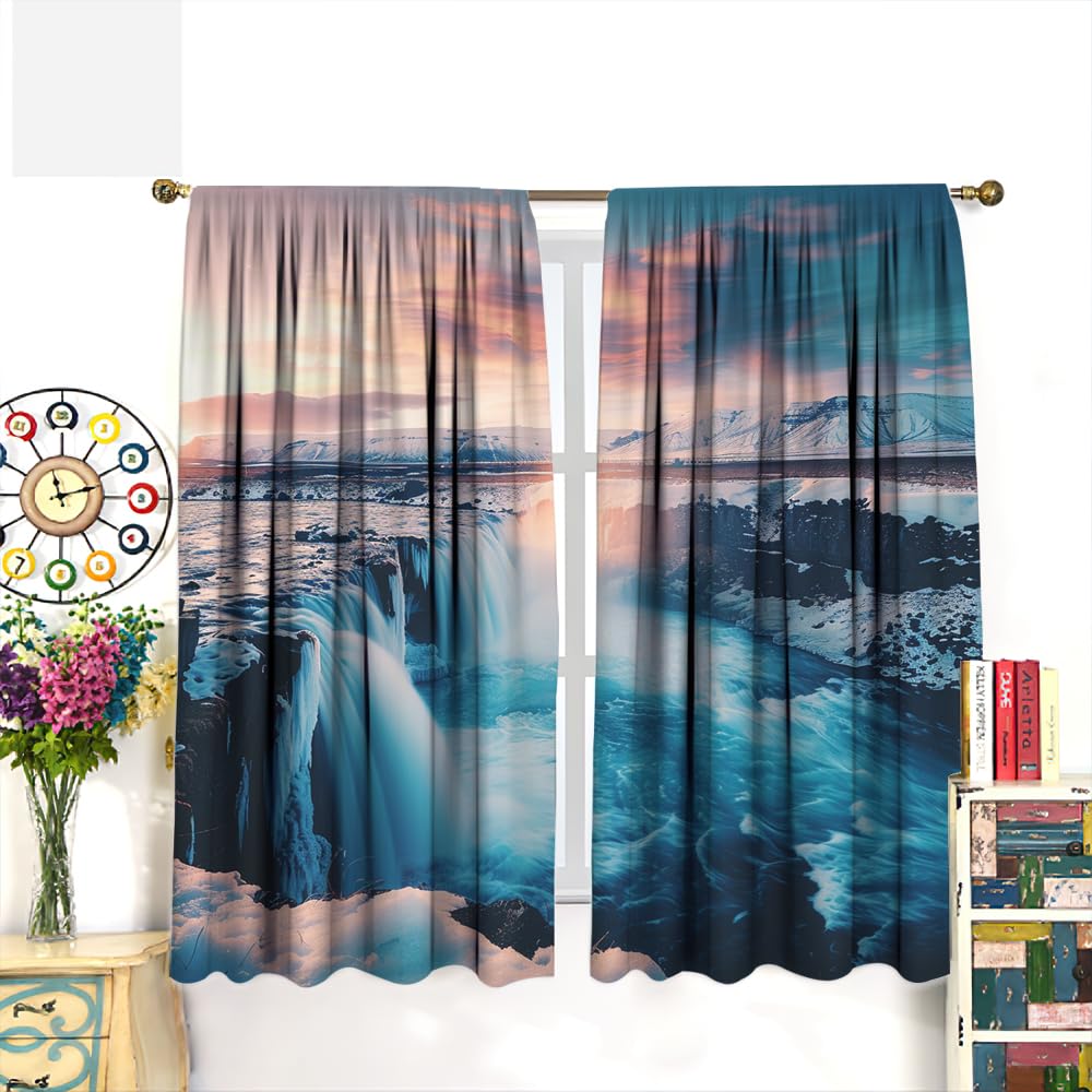 SOPIYRIO Abstract Sunset Waterfall Blackout Curtains Vintage Nature Landscape Rod Pocket Window Drapes Room Darkening Curtains for Bedroom 2 Panels 21 W x 45 L inch