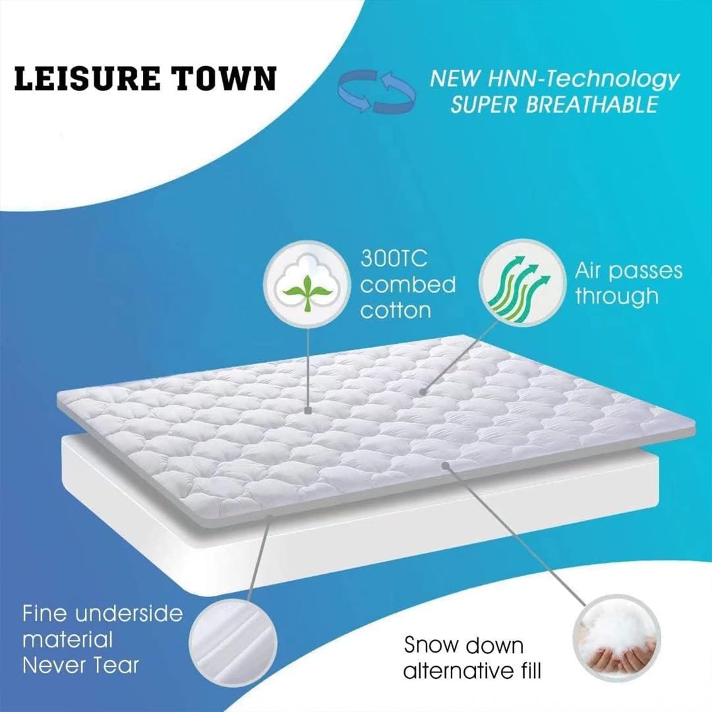 LEISURE TOWN Cotton Queen Mattress Pad Fitted Quilted Mattress Cover Pillow Top Mattress Topper Cooling Soft Breathable Mattress Protector with 8-21 Deep Pocket,Machine Washable (60x80 White)