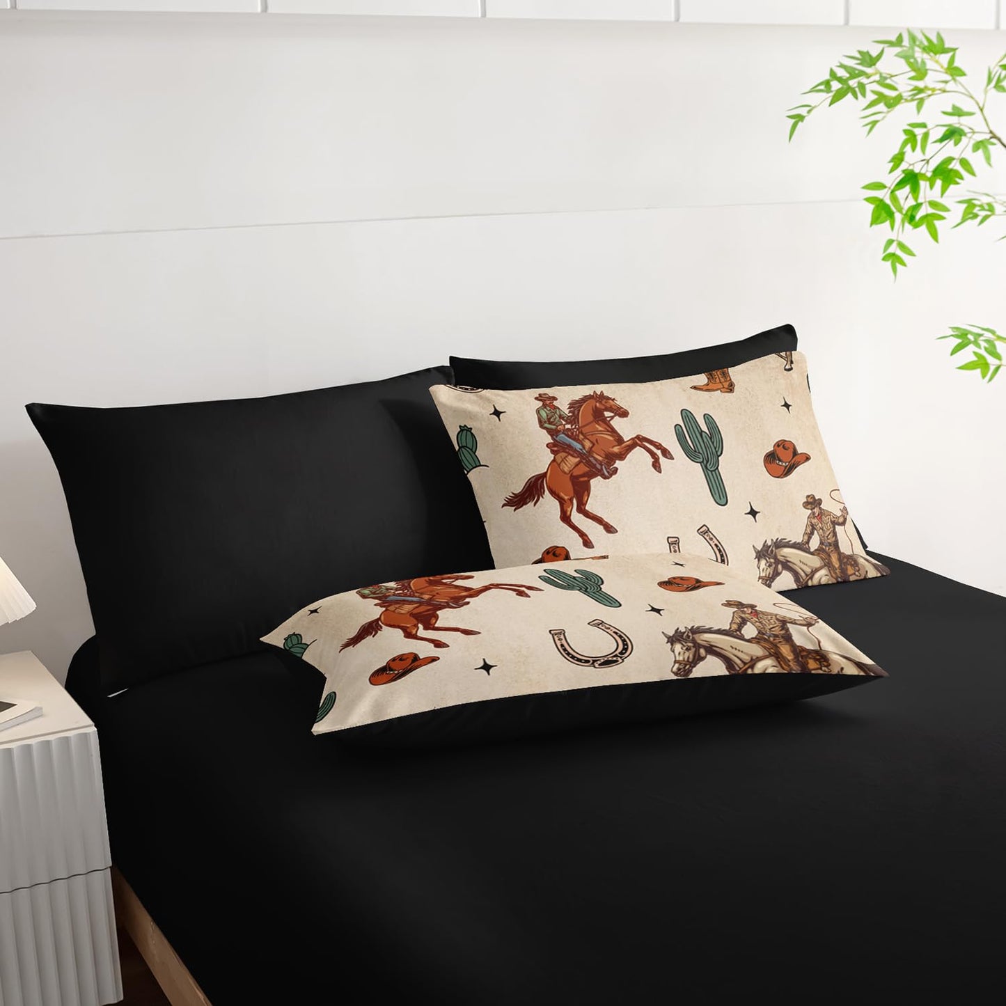 AILONEN 7-Piece Western Cowboy Comforter Sets Full Size,Rodeo Cowboy Riding Bull with Cacti Bedding Set for Kids,Ranch Jomon Comforter & Fitted Sheet with Flat Sheet & 2 Pillowcases,2 Pillow Shams