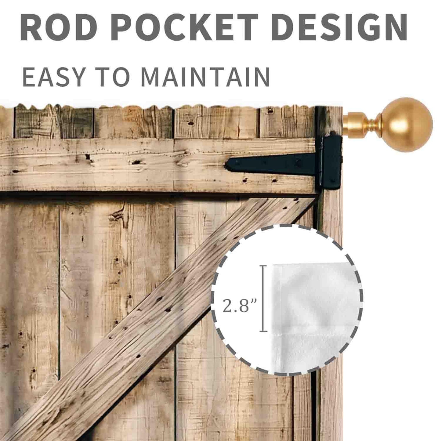 TKUYO Barn Door Curtains, Farmhouse Rustic Wooden Barnwood Garage Gate Cottage Country Western Style Window Treatments Drapes for Bedroom Living Room Kitchen 2 Panels, 55x39 Inch