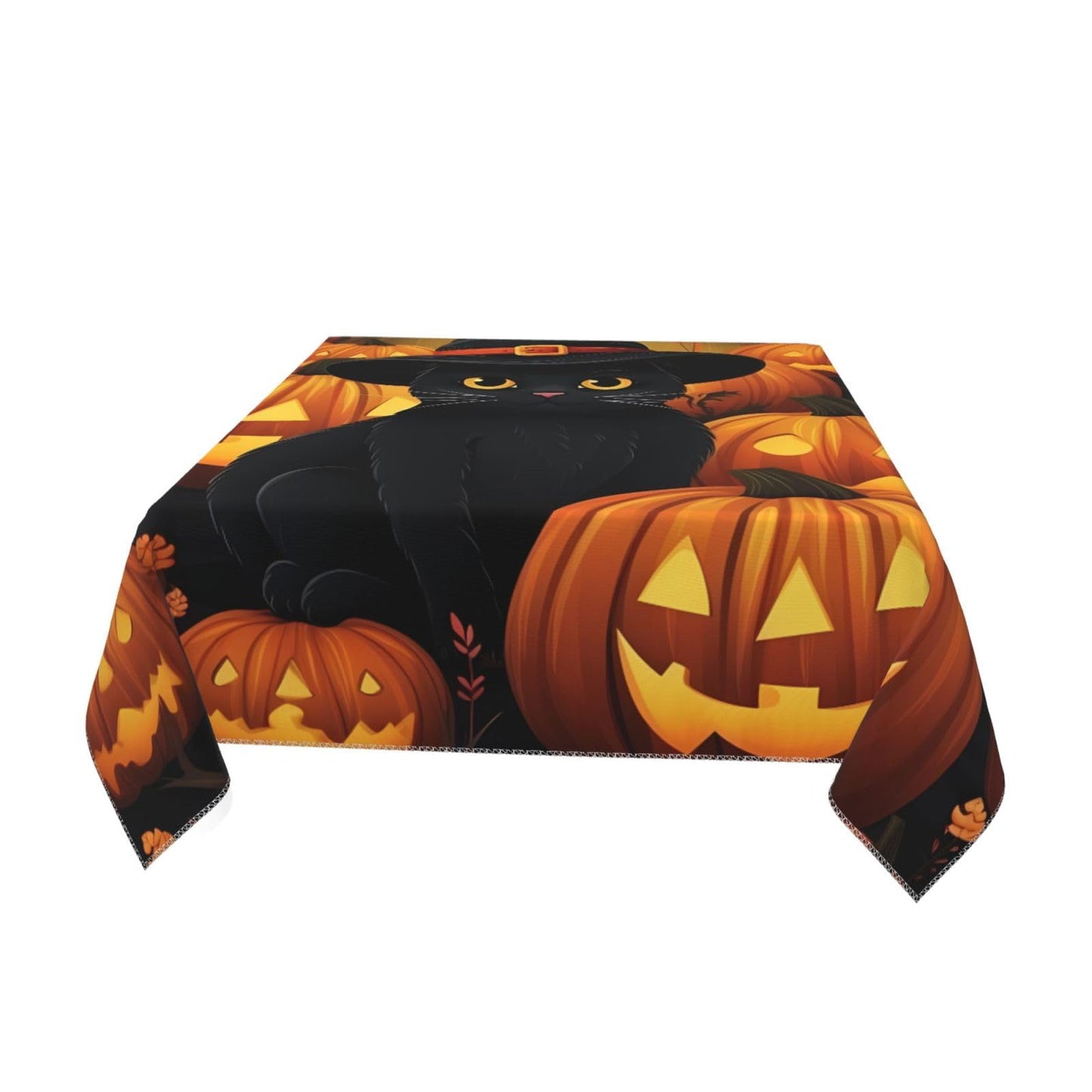 Entemne Square Table Cloth 55x55 Inch Halloween Pumpkin Pattern Cut Cat Tablecloth Washable Soft Wrinkle Free Dust Proof Card Table Cover for Tea Party Picnic Kitchen Dining Decor