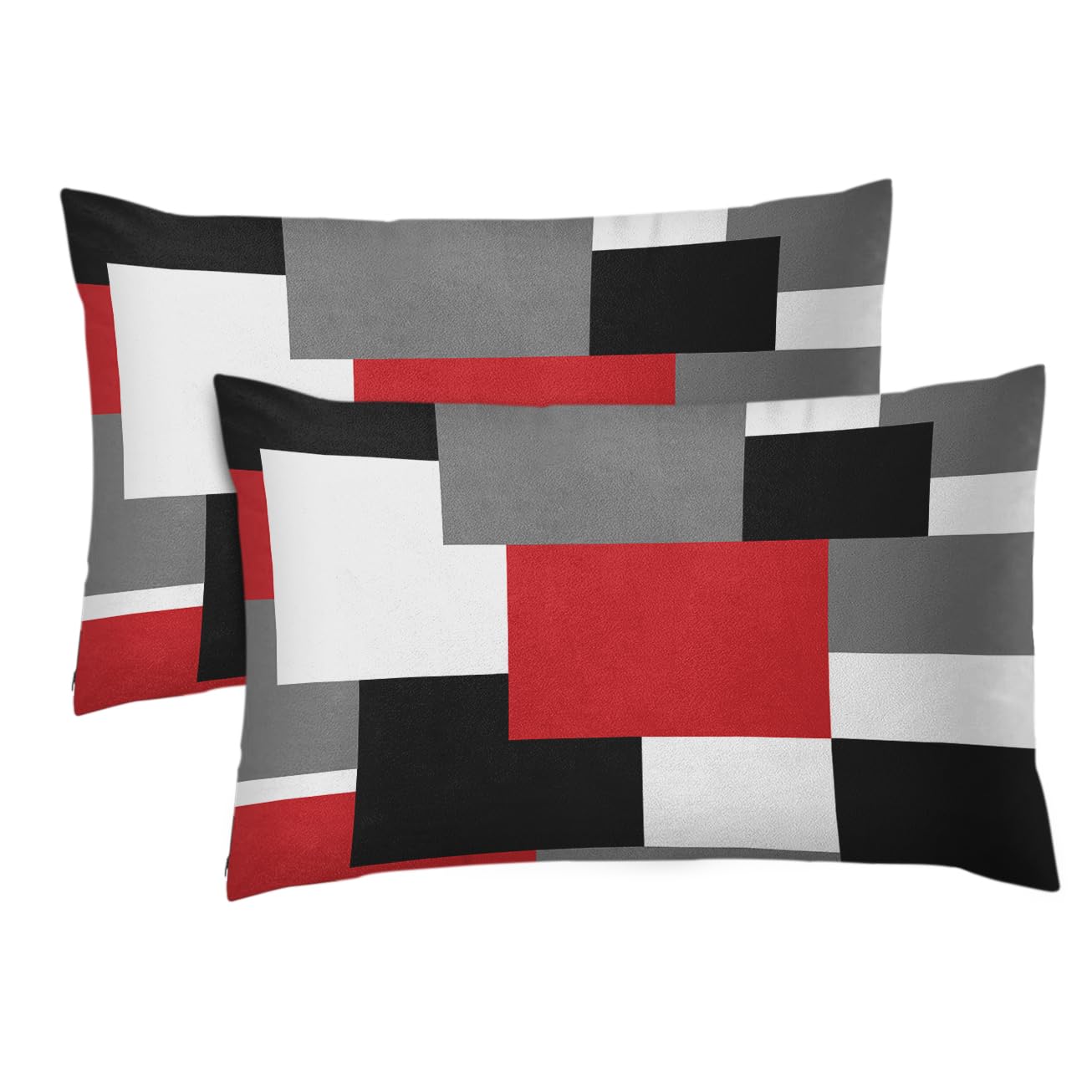 Emvency Set of 2 Red Black and Grey Throw Pillow Covers Geometric Modern Abstract Painting Decorative Pillow Cases Home Decor Standard Rectangle 12x20 Inches Pillowcases