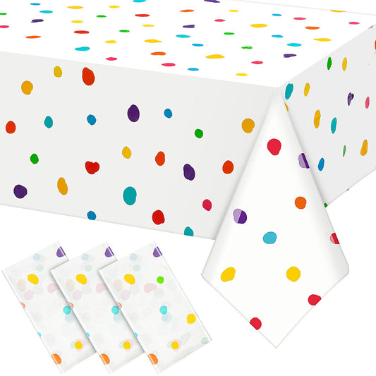 Mindsoft 3 Pcs Colorful Painted Dots Tablecloth Disposable Rainbow Cream Polka Dot Tablecloth Modern Art Table Cover for Picnic Wedding Birthday Tea Party Decoration