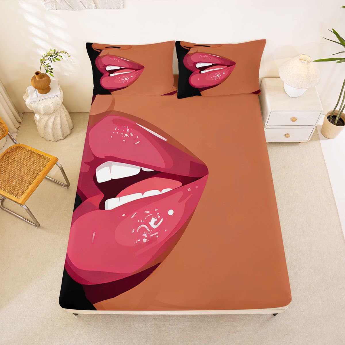 Erosebridal Black Girls Pink Fitted Sheet for Kids African Black Women Full Bedding Set Vogue Fashion Gorgeous Bed Sheets for Girls Women Teens Minimalist Romantic Makeup Sheets with 2 Pillow Cases