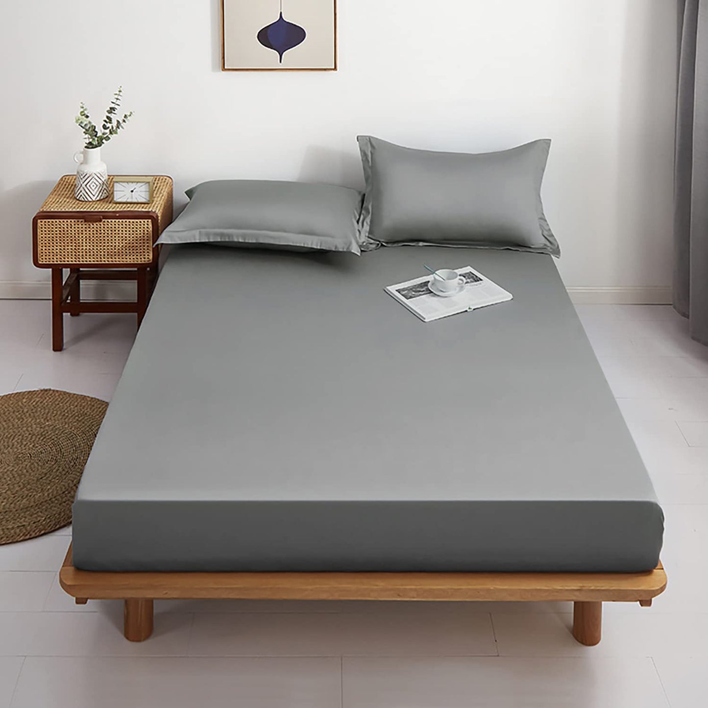Lirex Cotton Queen Fitted Sheet Only, 300 Thread Count Soft Breathable, 8-10" Deep Pocket Sheet for Hotel Home, Dark Grey