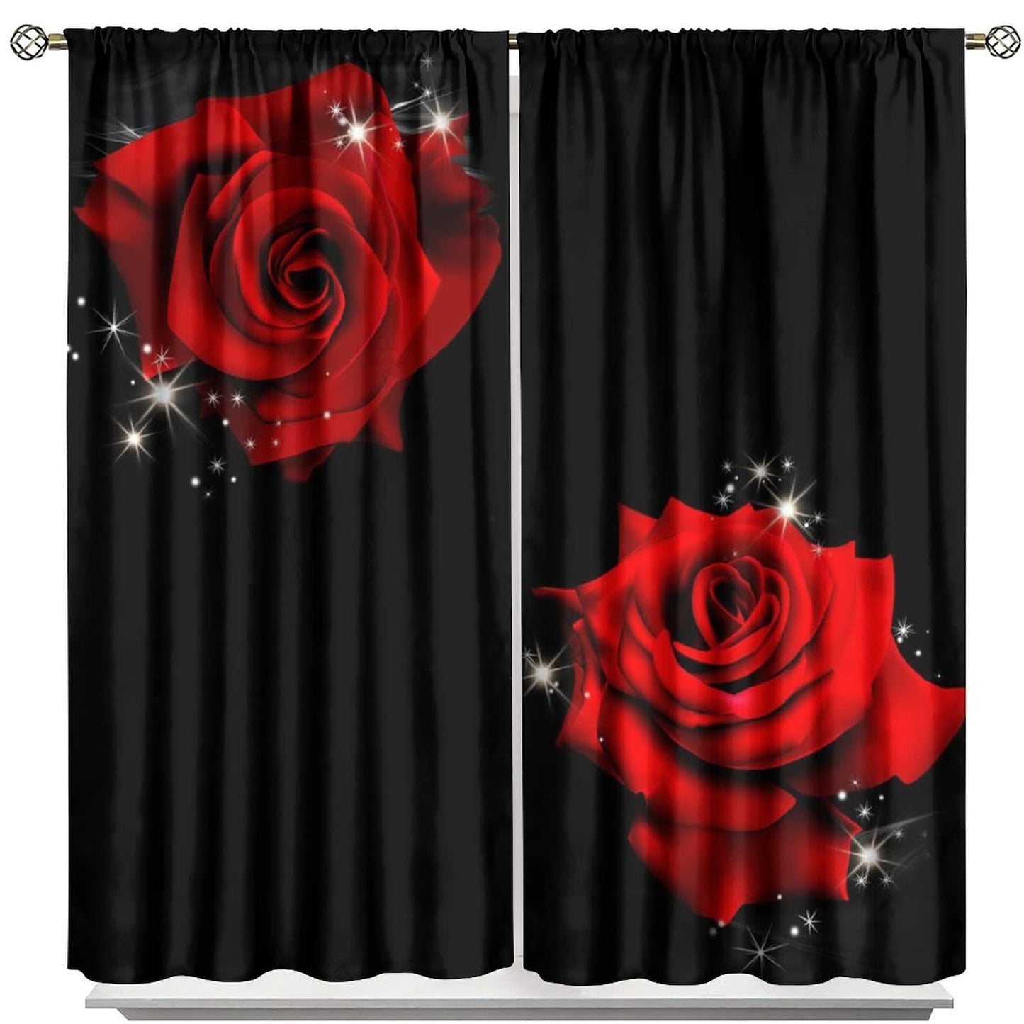 JESTRONRY Black Red Rose Curtains,Rose Floral Lover Romantic Women Bedroom Decor Female Girl Valentine Theme Blackout Rod Pocket Window Drapes for Living Room Bedroom Decor W42xL45in