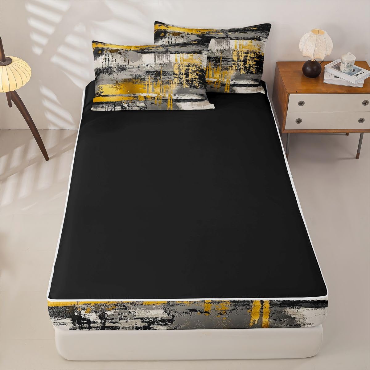jejeloiu Abstract Zipper Bedding for Kids Modern Art Style Full Comforter Set with Fitted Sheet 2 Pillowcases Retro Bed in a Bag Soft Lightweight Microfiber