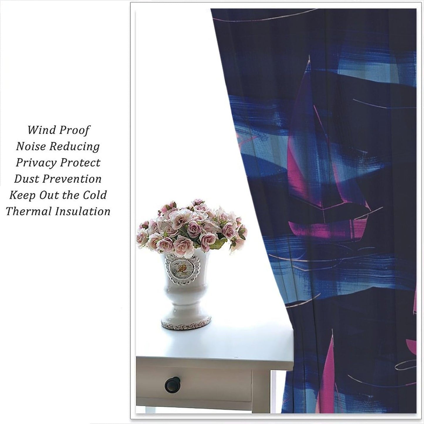 TOWINSFB Abstract Sailing Ship Blackout Curtains for Bedroom Living Room, Modern Ocean Nautical Sailboat Thermal Insulated Room Darkening Curtain - 42" W x 45" L