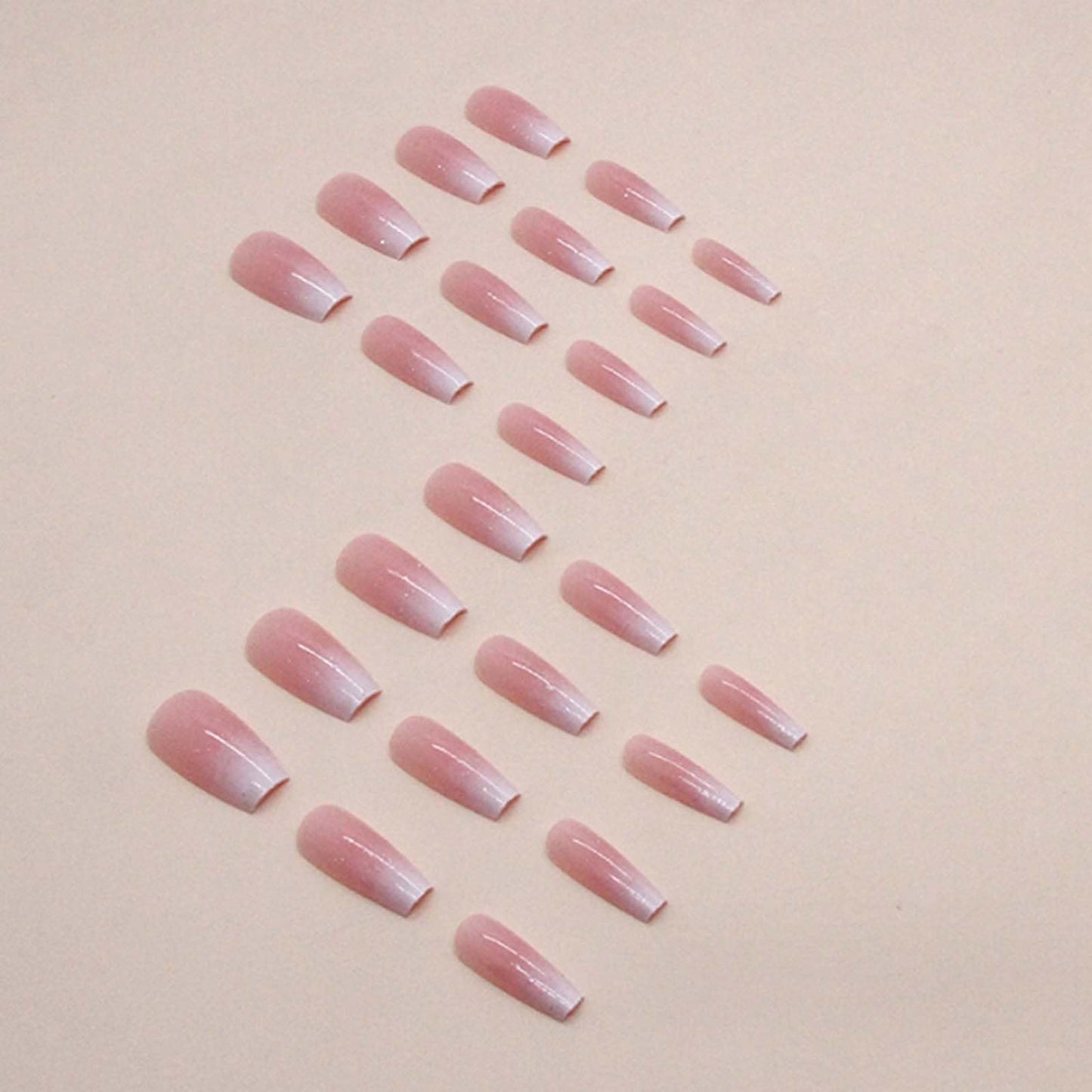YoYoee Long Coffin False Nails Pink Gradient Press on Nails Glitter Fake Nails Full Cover Stick on Nails for Women and Girls 24PCS