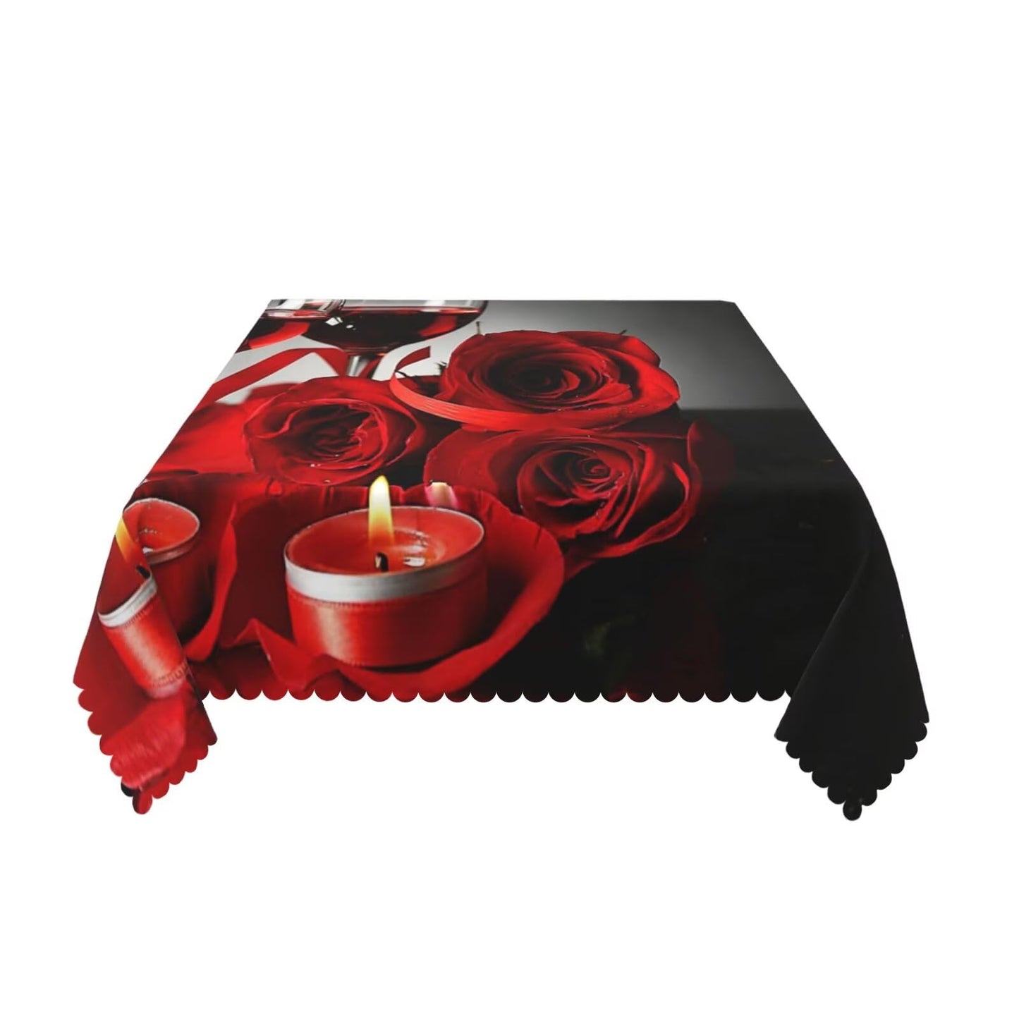 NEEZSEEZ Red Wine Rose Candle Square Tablecloth 54x54 Inch Red and Black Romantic Burgundy Blossom Floral Table Cloth Table Cover Kitchen Decorations for Home Dinner Party