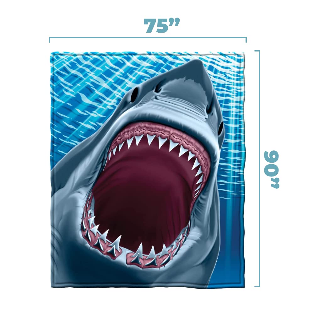 Dawhud Direct White Shark Fleece Blanket for Bed 75x90 Inches Jaws Fleece Throw Blanket for Boys, Men, Unisex and Kids Super Soft Plush Shark Blanket Throw Ocean Fleece Blanket - King Size Blanket