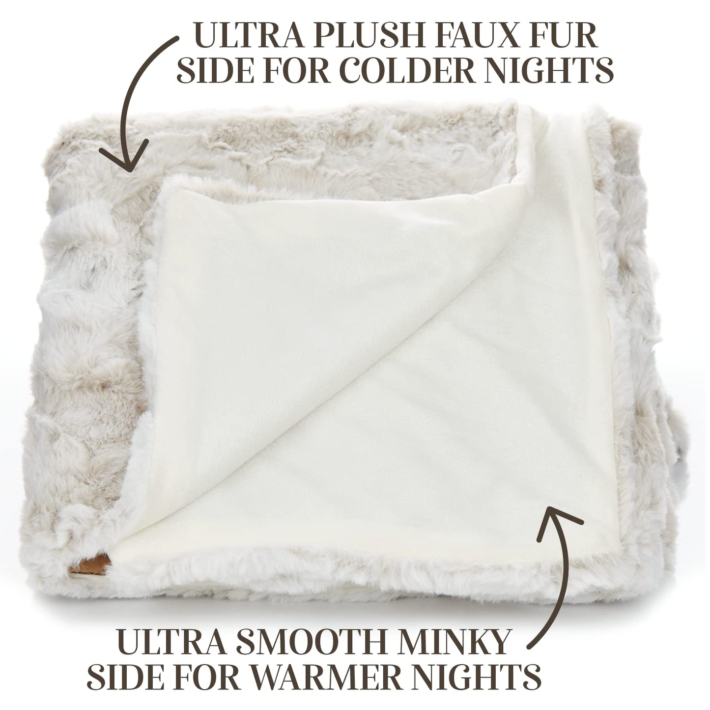 Outrageously Soft Throw Blanket - Ultra Plush Minky Faux Fur Blanket - Oversized 60 x 80 Inches - Tan