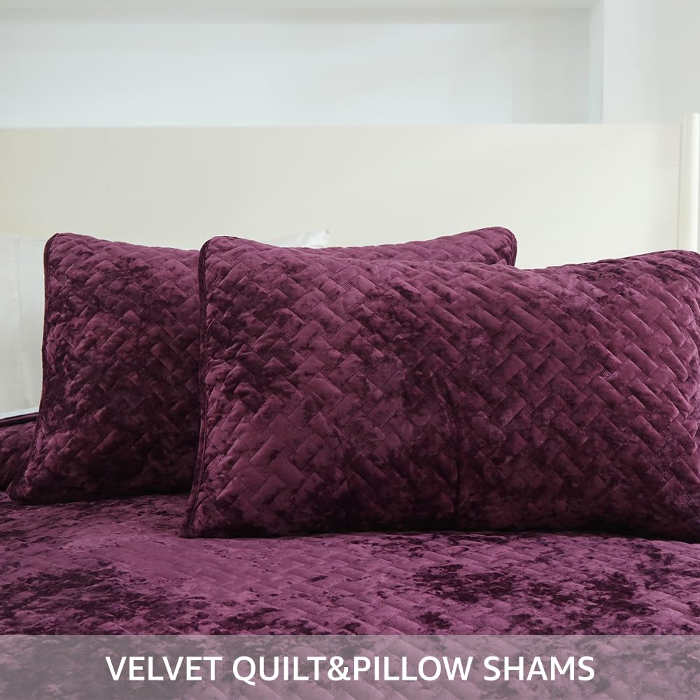 Liians Velvet Bedspread Quilt Bedding Sets,Luxury Elegant Ultra Soft Velvet Comforters Coverlet Blankets,Weave Stitching Pattern Cotton Quilted Bedspread for All Seasons，Purple,King Size