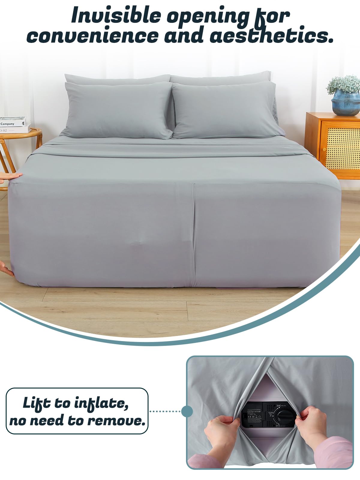 Extra Deep Pocket Twin Sheet Set for Air Mattress, 3 Piece Air Bed Sheets Set with 18-24 Inches Depth, Soft & Breathable Inflatable Bed Sheet Set with Flat Sheet, Fitted Sheet and Pillowcase, Grey