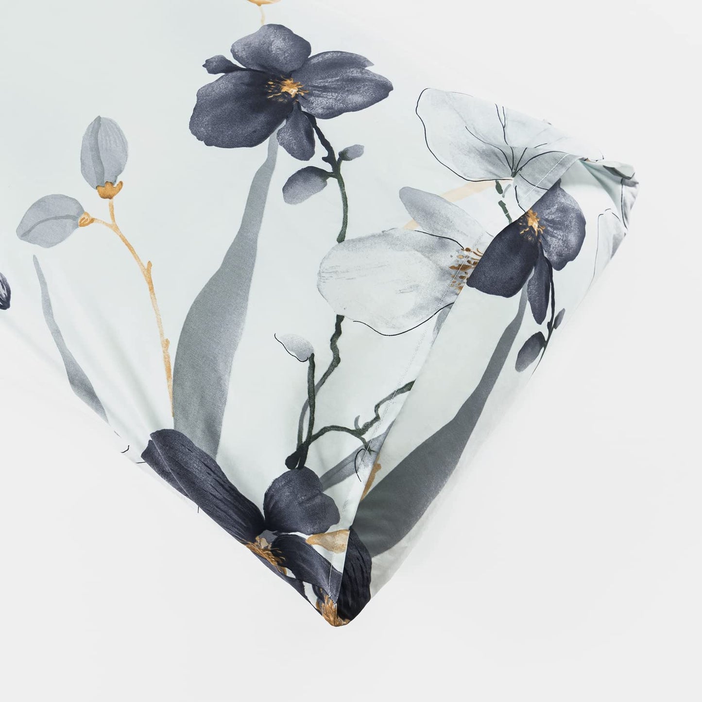 YuHeGuoJi Grey Floral Duvet Cover King 100% Egyptian Cotton 3 Pcs Set 1 Light Blue Botanical Duvet Cover with Zipper Ties 2 Pillowcases Garden Gray Plant Flower Bedding Set Soft