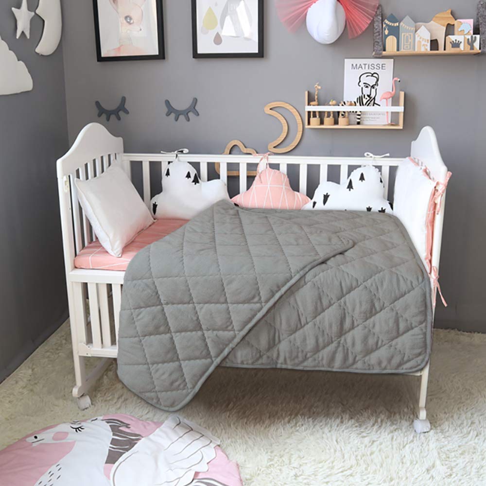 BEDSUM Toddler Comforter, Brushed Microfiber Crib Blanket - All Season Quilted Down Alternative Nursery Bedding - Lightweight Baby Blanket for Stroller & Nap, 39x47, Smoke Grey