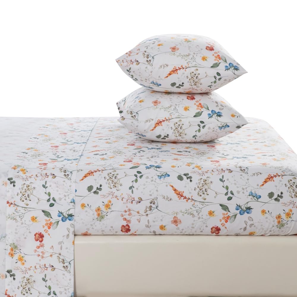 DAUAOTO King Size Printed Sheets Set, 100% Cotton Bedding Sets, Up to 14" Deep Mattress, Farmhouse Pattern Bedlinen Set, Botanical Garden
