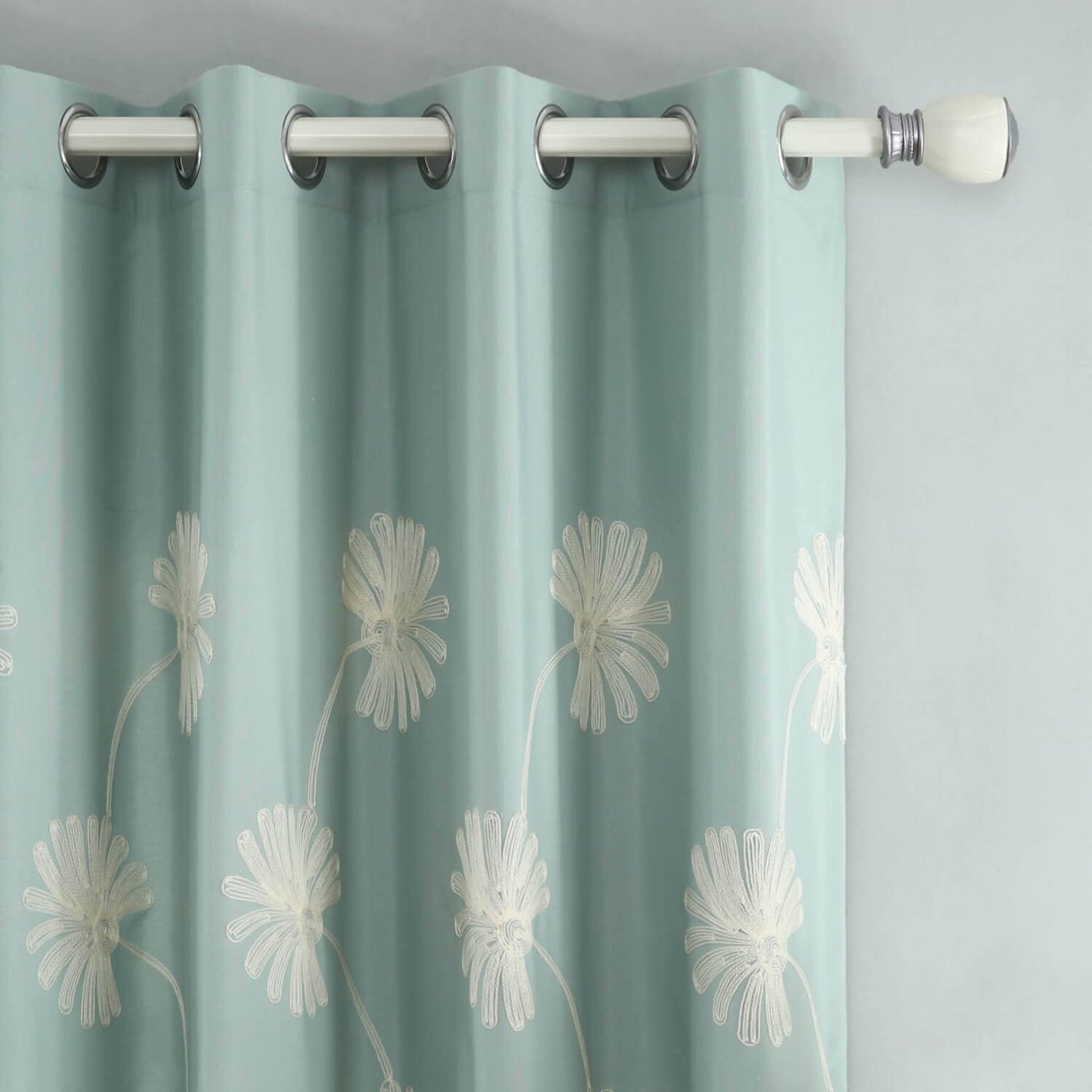 VOGOL Floral Embroidered Grommet Curtains, 52 x 84, 2 Panels, Blue