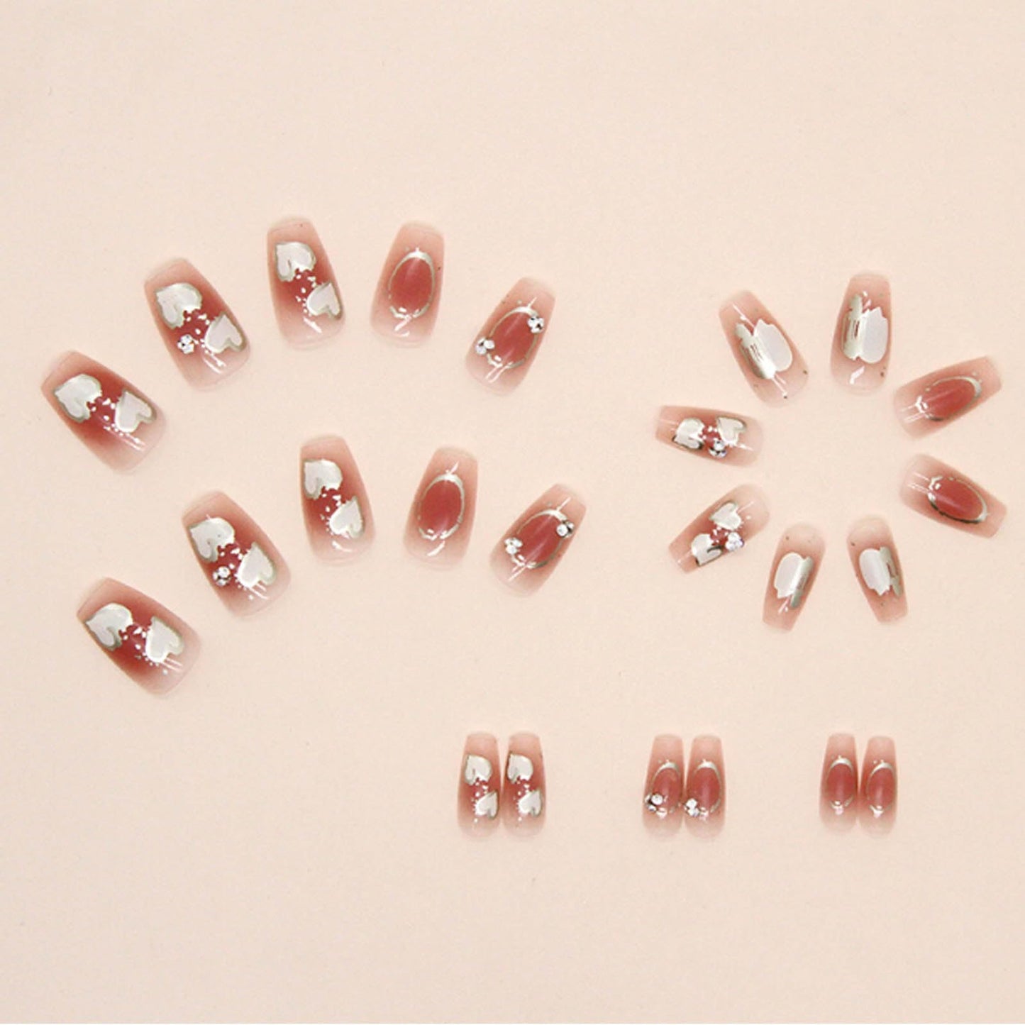 Hkanlre 3D Press on Nails Medium Fake Coffin Nails Tips Full Cover Luxury False Nails for Women and Girls 24PCS