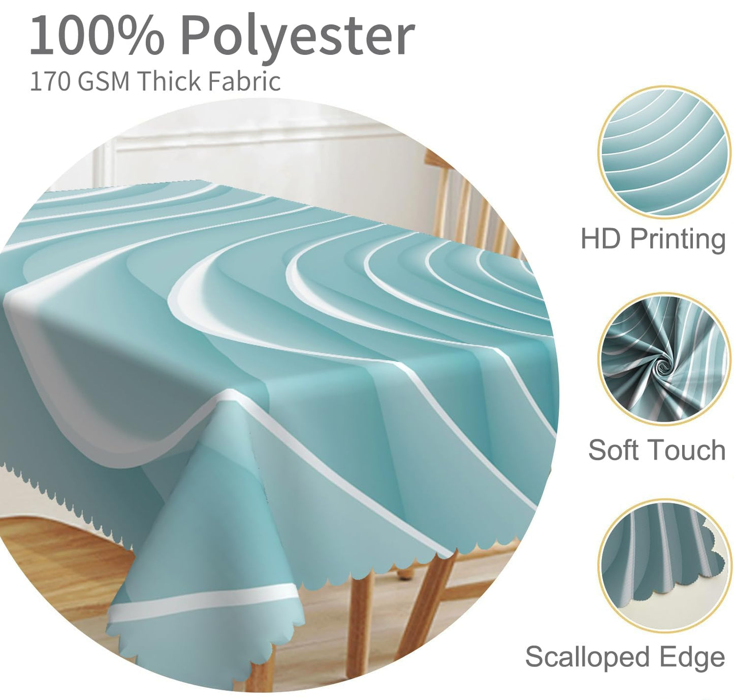 TTQYFNM 52x70inches Abstract 3D Wave Pattern Tablecloth Modern Geometric Gradient Turquoise White Table Covers Waterproof Durable Polyester Fabric Table Cloth for Dining Room Living Room Home Decor