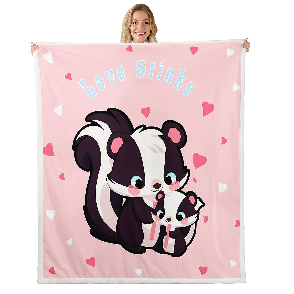 Erosebridal Cartoon Skunk Sherpa Blankets Pink Kawaii Princess Girls Throw 50"X60" Throw Bed Blanket Cute Animal Skunk Fleece Blankets Woodland Wildlife Fuzzy Blanket for Kids Teen Women